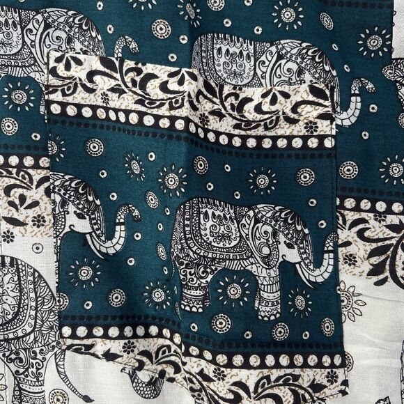 Sopheap Angkor Mens XL Elephant Print Green Ivory Button up Shirt woven - Picture 8 of 15